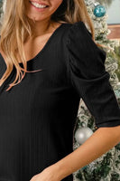 BiBi Verigated Rib Knit Puff Sleeves Shorts Top