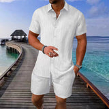 Seaside Casual Trendy Shirt With A Turn-down Collar And Short Sleeves Set