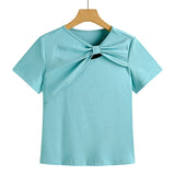 Female Solid Color Hollow Shoulder Short Sleeved Shirt