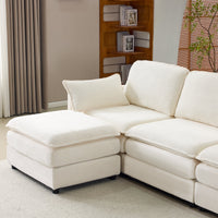 104' Plush Cloud 3 Seater Sofa: Modular 3 Seater Sofa + Ottoman with 22' Beige Chenille Cushions + 2 Throw Pillows - Compact Size for Apartment, Living Room, Bedroom (Beige)
