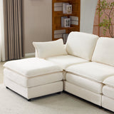 104' Plush Cloud 3 Seater Sofa: Modular 3 Seater Sofa + Ottoman with 22' Beige Chenille Cushions + 2 Throw Pillows - Compact Size for Apartment, Living Room, Bedroom (Beige)