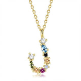 26 Alphabet Necklaces Opal Zirconia 925 Sterling Silver Necklace