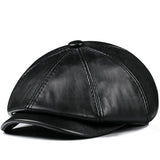 Mens Vintage Beret Leather Octagonal Cap