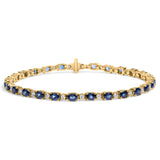 18K Yellow Gold 3/4 Cttw Diamond and 5 1/3 Cttw Oval Blue Sapphire Alternating Link Bracelet (G-H Color, VS1-VS2 Clarity)  - 7.25" Inches