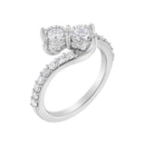 10K White Gold Two-Stone Miracle-Set Diamond Bypass Ring (1 Cttw, H-I Color, I1-I2 Clarity) - Size 6