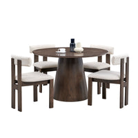 (1 Table with 4 Chairs)Wooden Dining Table Set, Modern Round MDF Kitchen Table and Boucle Upholstered Dining Chairs for Dining Room, Kitchen, Saving Space, Brown