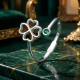925 Sterling Silver Four-Leaf Clover Ring with Pavé CZ - 0.15cm Width