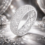 925 Sterling Silver & Platinum Plated Pavé CZ Ring Size 6 for Women