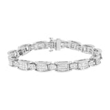 14K White Gold 5.0 Cttw Princess Cut Diamond Invisible Set Alternating Size D Shaped Links Tennis Bracelet (H-I Color, SI2-I1 Clarity) - 7â€