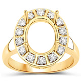 0.42 Carat Genuine White Diamond 14K Yellow Gold Semi Mount Ring - holds 11x9mm Oval Gemstone
