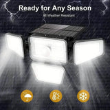 270 LEDs Solar Wall Light With Motion Sensor - 4 Head Lamp, 3 Lighting Modes Wide Angle Security Wireless Flood Light