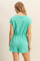 HYFVE Round Neck Short Sleeve Drawstring Waist Romper