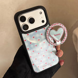Gold-Plated Blue Lattice-Pattern Heart Magnetic-Suction Phone Case