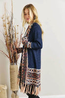 ADORA Full Size Fringe Hem Aztec Border Cardigan Plus Size