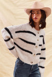 SO ME Stripe Soft Touch Button Cozy Sweater Cardigan