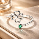 925 Sterling Silver Four-Leaf Clover Ring with Pavé CZ - 0.15cm Width