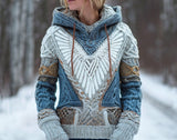 Autumn Winter Hooded Knit Top With 3D Digital Print