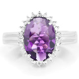 4.99 Carat Genuine Amethyst and White Topaz .925 Sterling Silver Ring