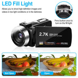2.7K Camcorder 42MP 18x Zoom Digital Video Camera with 270° Rotating IPS Screen