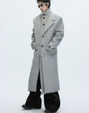 Short-pile Faux Two-piece Wool Coat Long Alpaca-blend Trench Coat