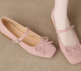 Soft Leather French Style Square Toe Mary Janes, Women 2026 Spring Bow Single Shoes With Single Strap, Daily Commute Flats
