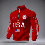 Mens Half-zip Hooded Sweatshirt With A Stand-up Collar Design