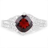 1.67 Carat Genuine Garnet and White Topaz .925 Sterling Silver Ring