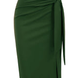 Elegant Monochrome High-waisted Knee-length Skirt For Women