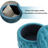 29.5" Tufted Velvet Round Ottoman Classic Button Living Room Footrest with Storage