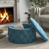 29.5" Tufted Velvet Round Ottoman Classic Button Living Room Footrest with Storage