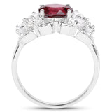 3.16 Carat Genuine Rhodolite and White Zircon .925 Sterling Silver Ring