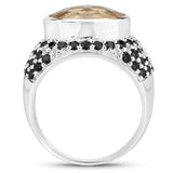 6.76 Carat Genuine Citrine and Black Spinel .925 Sterling Silver Ring