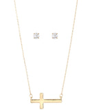 Alfani Gold-Tone Cross Pendant Necklace and Cubic Zirconia Stud Earrings Set