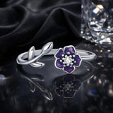 925 Sterling Silver Oxidized Flower Design Ring with Pavé Setting CZ