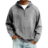 Mens Solid-Color Casual Hooded Zip-Up Sweatshirt