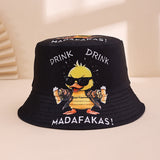 Men's And Women's Multi-purpose Printed Letter-shaped Yellow Duck Style Casual Fisherman Hat With Dual Sides, Suitable For Beer Festival Parties And Gatherings.