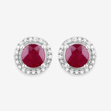 1.22 Carat Genuine Ruby and White Diamond 14K White Gold Earrings