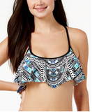 California Waves Juniors Sea Glass Strappy-Back Flounced Bikini Top, D/DD