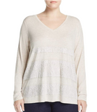 One A Womens Plus Lace Overlay V-Neck Casual Top