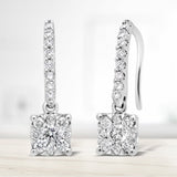 14K White 1/2 Cttw Round Diamond Halo Dangle Hook Earring - (H-I Color, SI2-I1 Clarity)