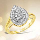 10K Yellow Gold 1/2 Cttw Round and Baguette-Cut Diamond Pear Ring (I-J Color, I1-I2 Clarity) - Size 7