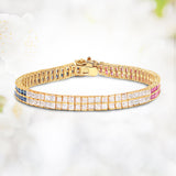 14K Yellow Gold Plated 9.52 Carat Genuine Blue Sapphire and White Sapphire .925 Sterling Silver Bracelet