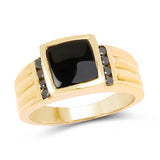 2.16 Carat Genuine Black Onyx and Black Diamond .925 Sterling Silver Ring