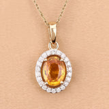 1.78 Carat Genuine Yellow Sapphire and White Diamond 14K Yellow Gold Pendant