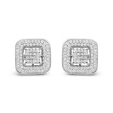 10K White Gold 1.0 Cttw Round and Princess Cut Diamond Composite Open Halo Stud Earrings (H-I Color, SI1-SI2 Clarity)