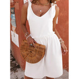 New Summer Sleeveless V-Neck Solid-Color Womens Dress