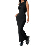 Womens Solid-Color Crew-Neck Minimalist Dress