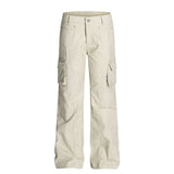 Retro Unisex Solid-Color Multi-Pocket Loose Flare-Bootcut Workwear Casual Pants