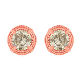 14K Yellow Gold Plated .925 Sterling Silver 1.0 Cttw Round Brilliant Cut Diamond Solitaire Milgrain Stud Earrings (K-L Color, I2-I3 Clarity)
