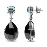 18K White Gold 1/5 Cttw Diamond with Pear Cut Sky Blue Topaz and Pear-Cut Black Onyx Gemstone Dangle Earring (G-H Color, SI1-SI2 Clarity)